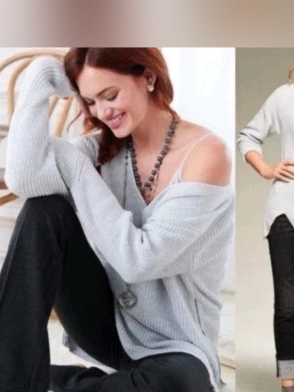 Cabi Style 3531 Deep V Pullover Zipper Hem Minimalist Preppy Cozy Large